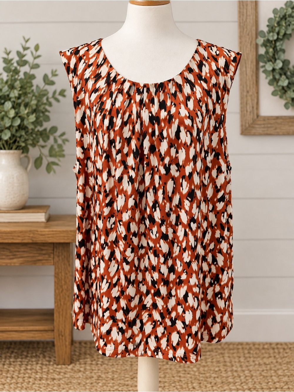 Calvin Klein Rust, Black & Cream Sleeveless Scoop Neck Camisole NWT